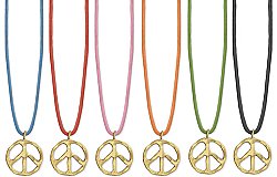 16" Leather Cord Gold Metal Peace Sign Necklace