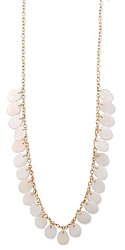 16" Gold Metal White Oval Mother Of Pearl Shell Dangle Necklace