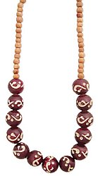 16" Brown Carved Painted Wood Bead Necklace
