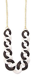 28" Gold Metal Chain Black & White Plastic Link Necklace