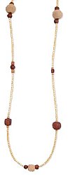 60" Gold Metal Wood Bead Necklace