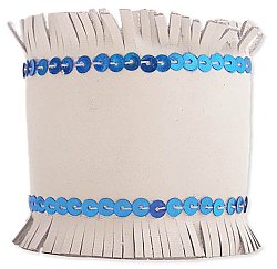 8" White Leather Fringe Sequin Cuff Bracelet
