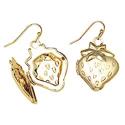 Sweet Memories Gold Strawberry Locket Earrings