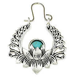 Southwest Meditation Silver Lotus Hoop Earrings