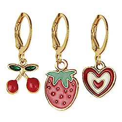 Sweet Set Cherry Strawberry Heart Hoop Earrings
