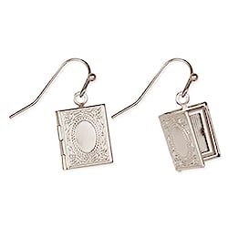 Treasured Keepsake Silver Book Floral Locket Earrings