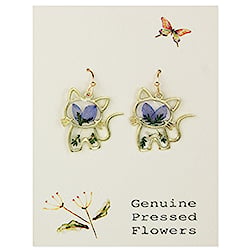 Curious Kitty Gold Blue Dried Flower Earrings