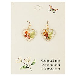 Gold Heart Yellow Dried Flower Earrings