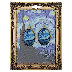 Starry Night Print Gold Oval Fine Art Earrings