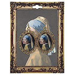 Girl Pearl Print Gold Framed Fine Art Earrings