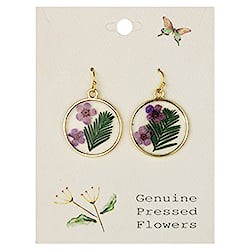 Purple Posey Round Gold Dried Flower Earrings