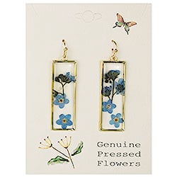 Gold Bar Blue Dried Flower Gold Earrings