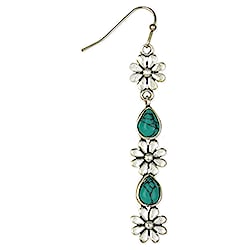 Flower Shower Silver Turquoise Linear Earrings