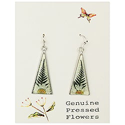 White Dried Flower Silver Triangle Earrings
