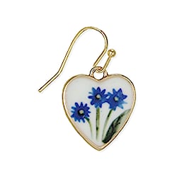 Blue Flower Enamel Gold Heart Earrings