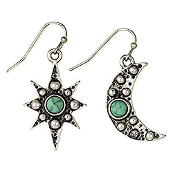 Southwest Nights Silver Turquoise Moon Star Earrings