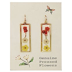 Autumn Floral Dried Flower Gold Bar Earrings