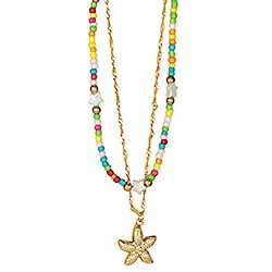 Beach Layers Bead Starfish Charm Gold Necklace Set