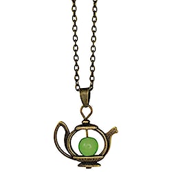 Green Bead Vintage Gold Teapot Necklace