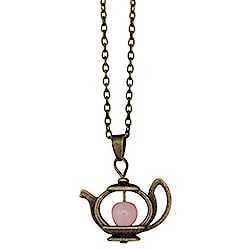 Pink Bead Vintage Gold Teapot Necklace