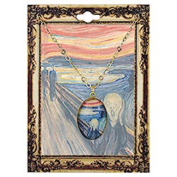 The Scream Print Gold Oval Fine Art Necklace