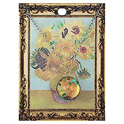 Sunflowers Print Silver Globe Fine Art Necklace