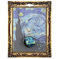 Starry Night Print Silver Globe Fine Art Necklace