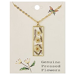 Prairie Florals White Dried Flower Bar Gold Necklace