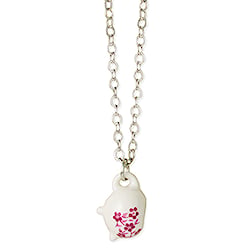 Tiny Teapot Pink Flower Ceramic Charm Necklace