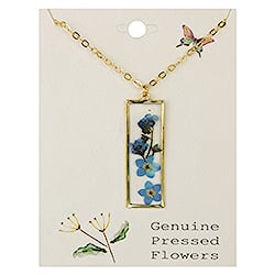 Gold Bar Blue Dried Flower Gold Necklace
