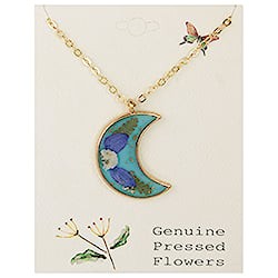 Blue Moon Blue Dried Flower Gold Necklace