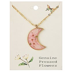 Pink Moon Pink Dried Flower Gold Necklace