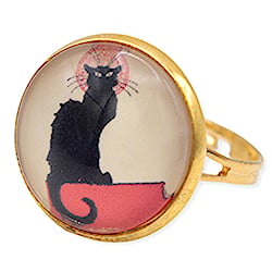 Chat Noir Art Print Gold Adjustable Ring