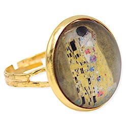 The Kiss Art Print Gold Adjustable Ring