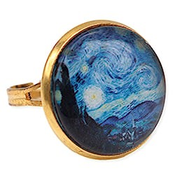 Starry Night Art Print Gold Adjustable Ring