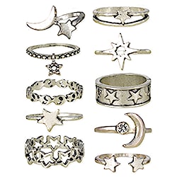 Celestial Set Silver Star Moon Rings