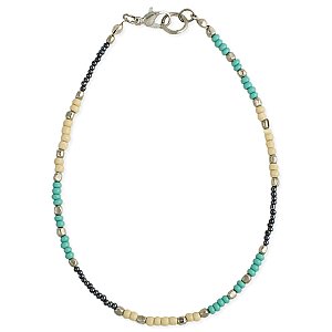Sweet Simplicity Cream, Turquoise & Silver Bead Anklet