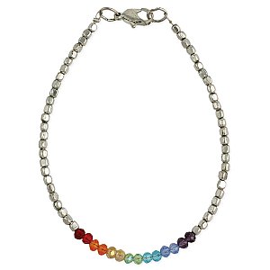 Silver Rainbow Sparkle Bead Anklet