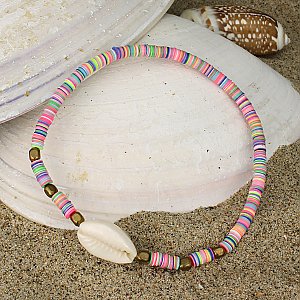 Pastel Perfection Heishi Cowry Shell Anklet