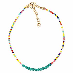 Turquoise & Rainbow Bead Anklet