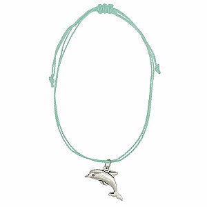 Dolphin Charm Waxed Mint Cord Pull Anklet