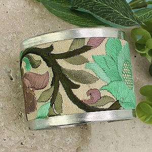 Green Flower Embroidered Elegance Cuff Bracelet