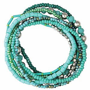 Ocean Tones Blue Green Bead Bracelet Set