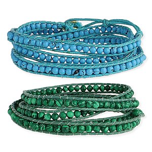 Turqoise & Green Stone Bead Wrap Bracelets