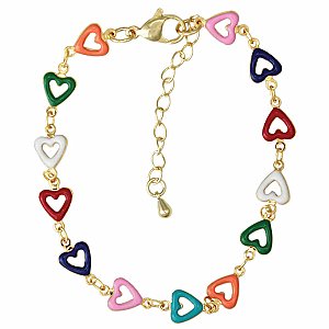 Rainbow Love Gold Heart Link Bracelet