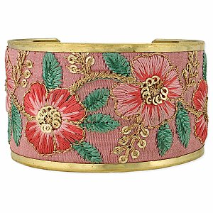 Soft Pink Floral Embroidered Cuff Bracelet