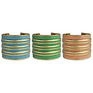 Enamel Striped Gold Cuff Bracelet