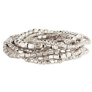 Set of 10 Silver Bead Stretch Bracelets