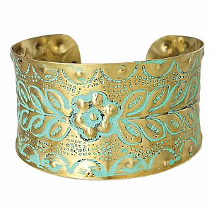 Sonora Style Gold Patina Flower Cuff Bracelet