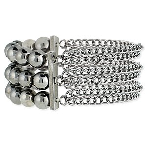Black Metal Bead & Chain Stretch Bracelet